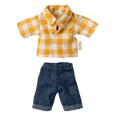 Maileg Yellow Checked Shirt And Pants Dad Mouse
