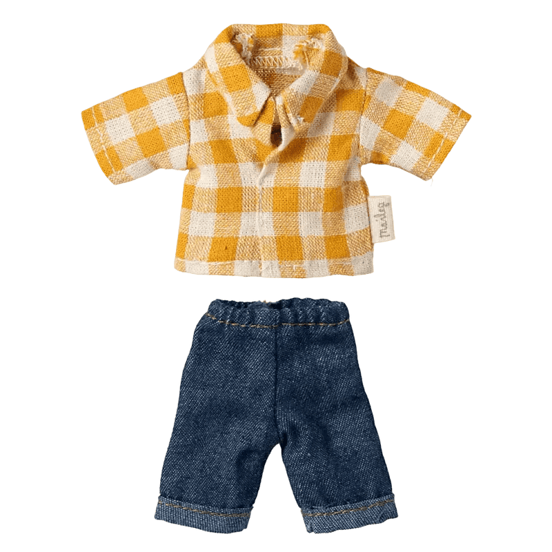 Maileg Yellow Checked Shirt And Pants Dad Mouse
