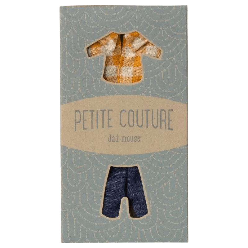 Maileg Yellow Checked Shirt And Pants Dad Mouse