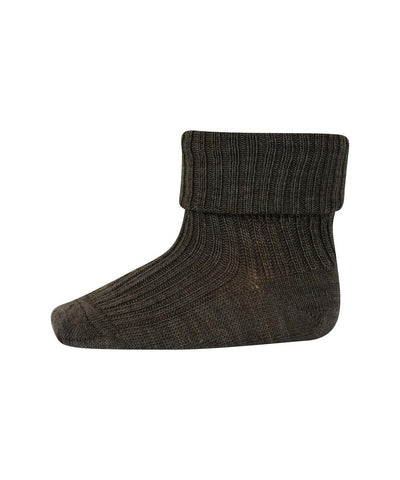 Mp Denmark Wool Rib Baby Socks Brown Melange 351