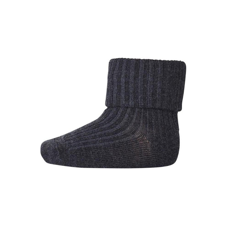 Mp Denmark Wool Rib Baby Socks Dark Grey Melange 497