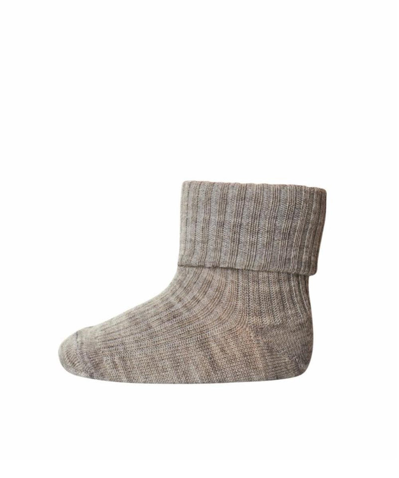 Mp Denmark Wool Rib Baby/Kids Socks Light Brown Melange 202