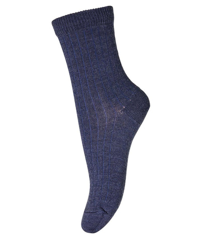Mp Denmark Wool Rib Socks 718 Dark Denim Melange 498
