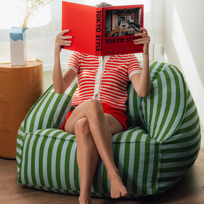 Nobodinoz Armchair Beanbag - Adult Size - Ziggy Green blue stripes