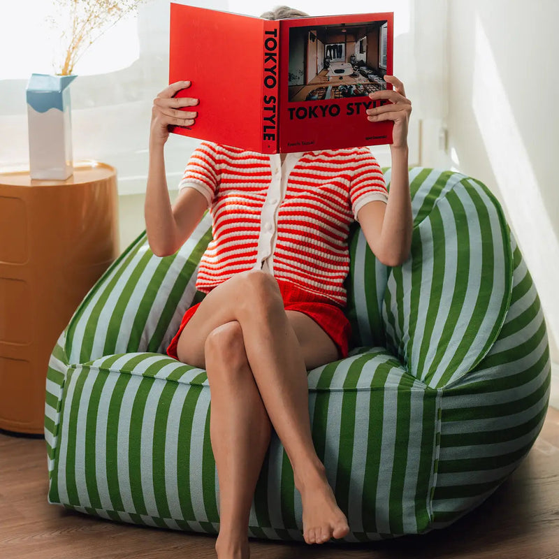 Nobodinoz Armchair Beanbag - Adult Size - Ziggy Green blue stripes