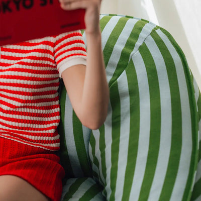 Nobodinoz Armchair Beanbag - Adult Size - Ziggy Green blue stripes