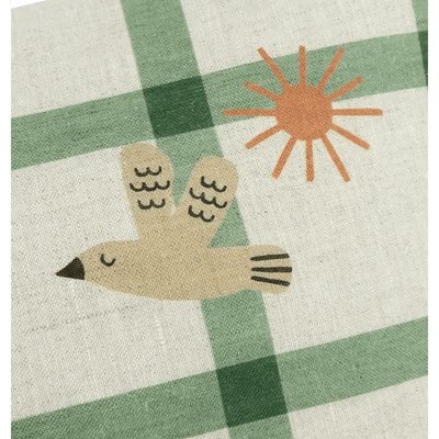 Nobodinoz Rectangular Cushion M Green Windowpane Bird - Studio Play