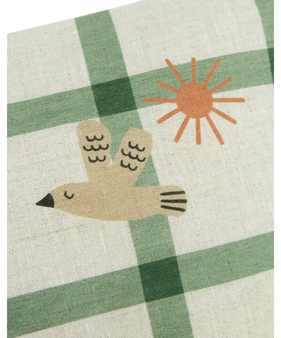 Nobodinoz Rectangular Cushion M Green Windowpane Bird