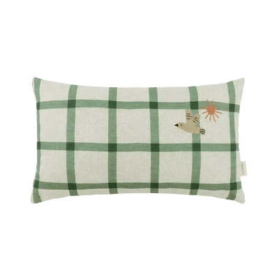 Nobodinoz Rectangular Cushion M Green Windowpane Bird - Studio Play