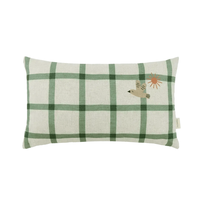 Nobodinoz Rectangular Cushion M Green Windowpane Bird - Studio Play