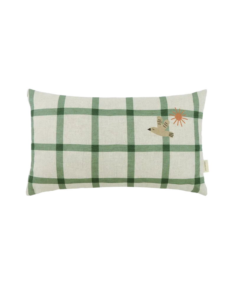 Nobodinoz Rectangular Cushion M Green Windowpane Bird