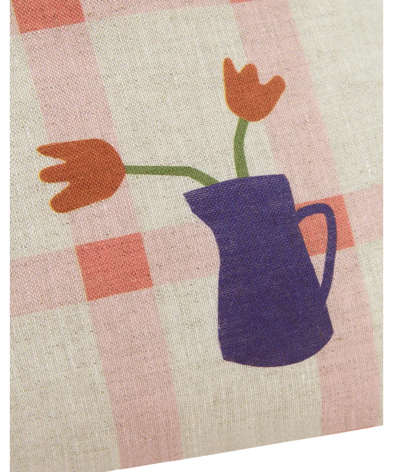 Nobodinoz Rectangular Cushion M Pink Windowpane Tulips