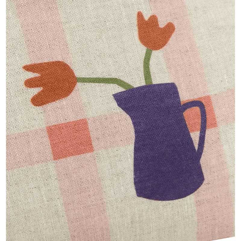 Nobodinoz Rectangular Cushion M Pink Windowpane Tulips - Studio Play