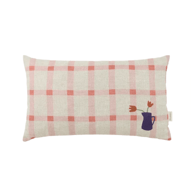 Nobodinoz Rectangular Cushion M Pink Windowpane Tulips - Studio Play