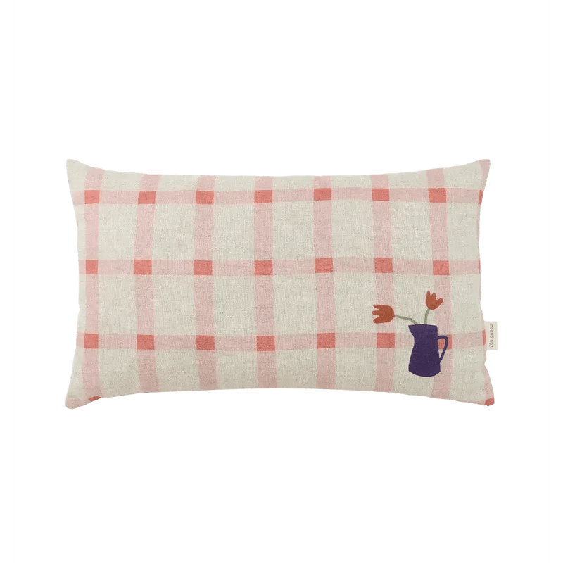 Nobodinoz Rectangular Cushion M Pink Windowpane Tulips - Studio Play