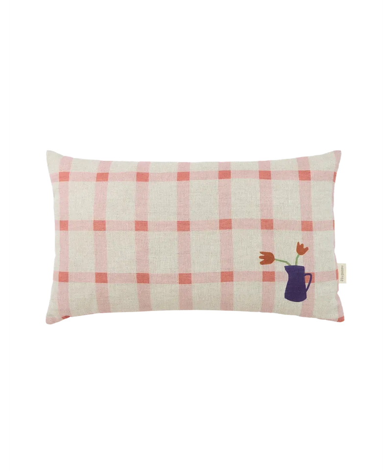 Nobodinoz Rectangular Cushion M Pink Windowpane Tulips