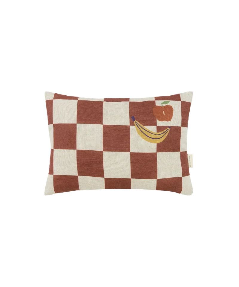 Nobodinoz Rectangular Cushion S Maroon Checks Fruit