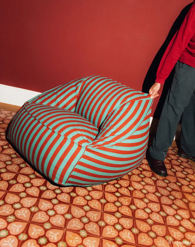 Nobodinoz Armchair Beanbag - Adult Size - Ziggy Red Teal Green Stripes