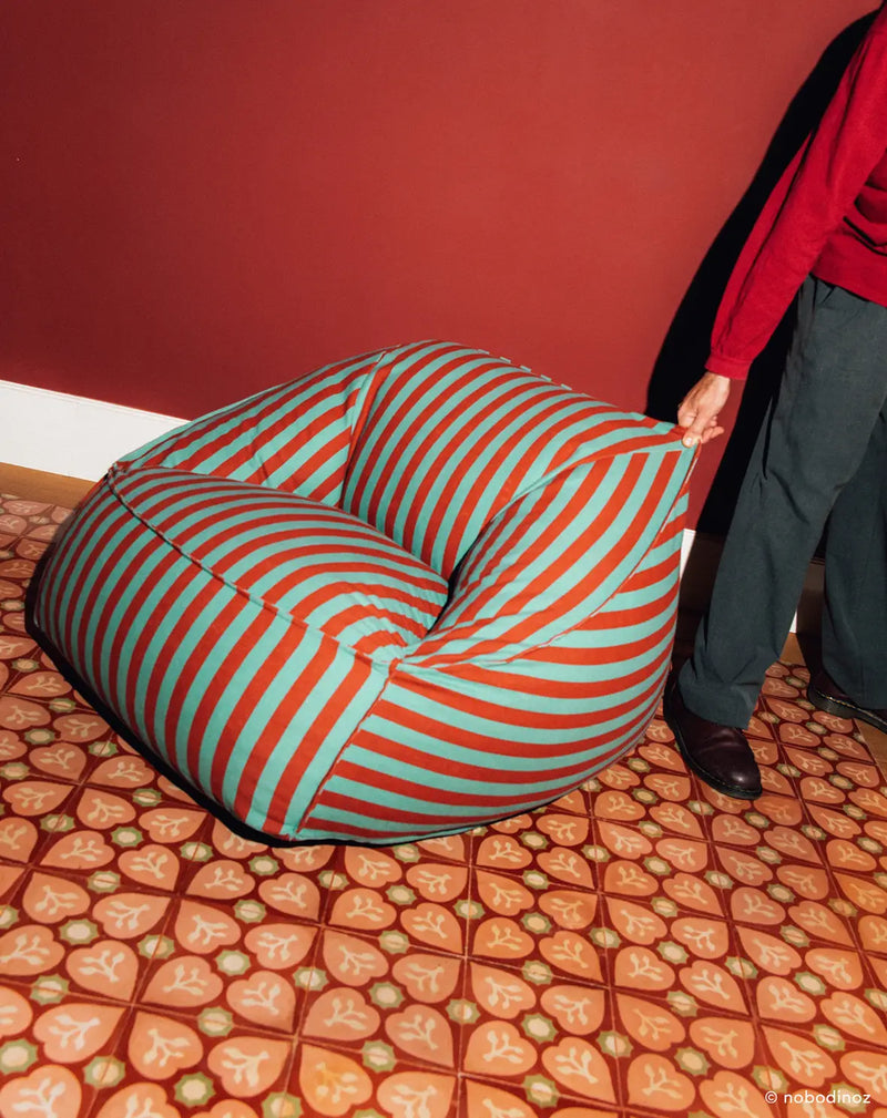 Nobodinoz Armchair Beanbag - Adult Size - Ziggy Red Teal Green Stripes