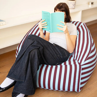 Nobodinoz Armchair Beanbag - Adult Size - Ziggy Burgundy Blue Stripes