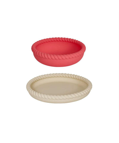 OYOY Mellow Plate & Bowl (Vanilla/Cherry Red)