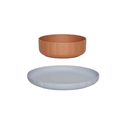 OYOY Pullo Plate & Bowl Caramel/Ice Blue - Studio Play