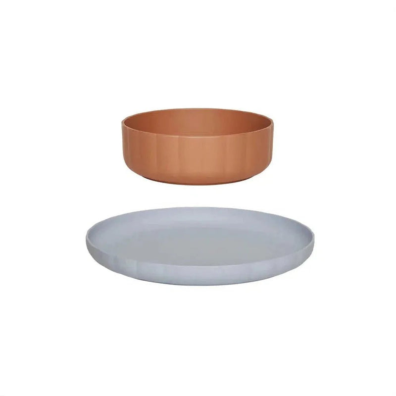 OYOY Pullo Plate & Bowl Caramel/Ice Blue - Studio Play