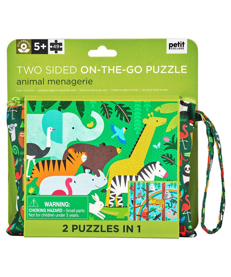 Petit Collage Tweezijdige Puzzel On-The-Go Dierenhuishouding