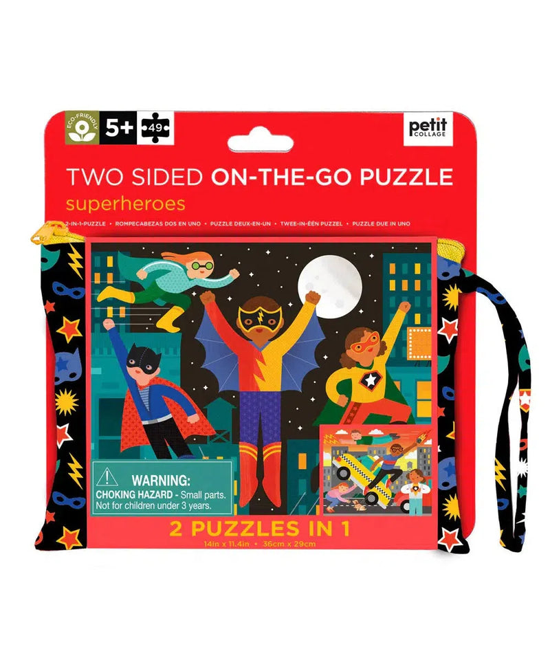 Petit Collage Tweezijdige Puzzel On-The-Go Superhelden