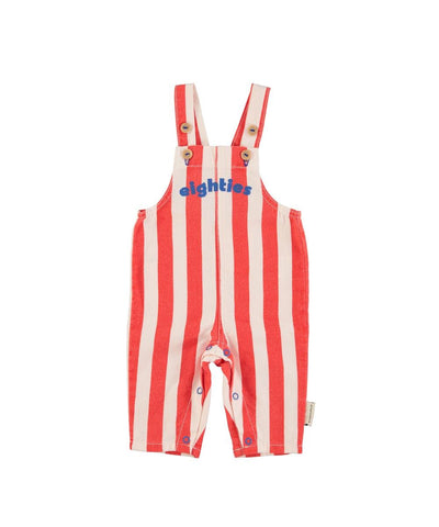 Piupiuchick Baby Dungarees Red/White Stripes With Eighties Print