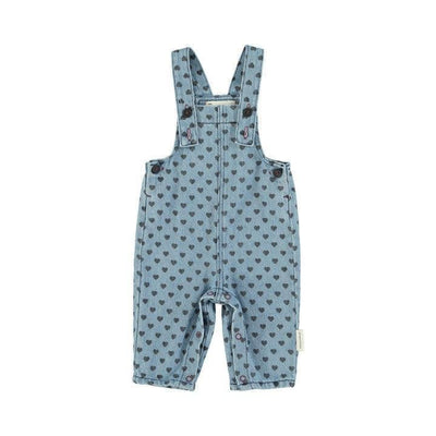 Piupiuchick Baby Dungarees Washed Blue Denim With Black Hearts - Studio Play