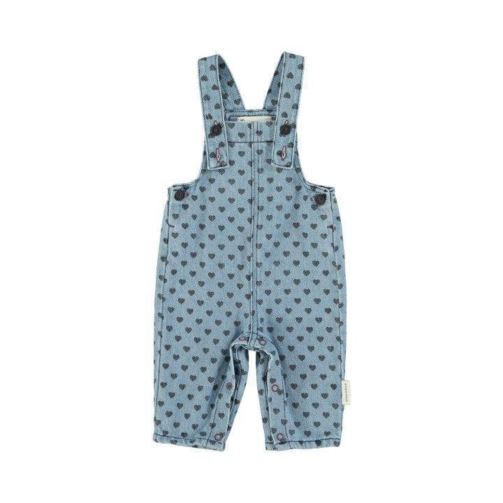 Piupiuchick Baby Dungarees Washed Blue Denim With Black Hearts - Studio Play
