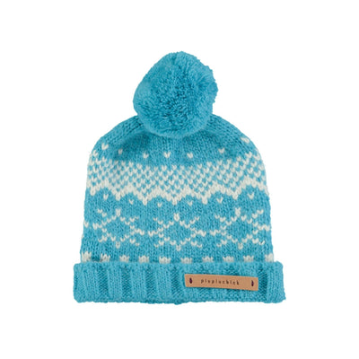 Piupiuchick Baby Jacquard Knitted Hat With Pompon Turquoise - Studio Play