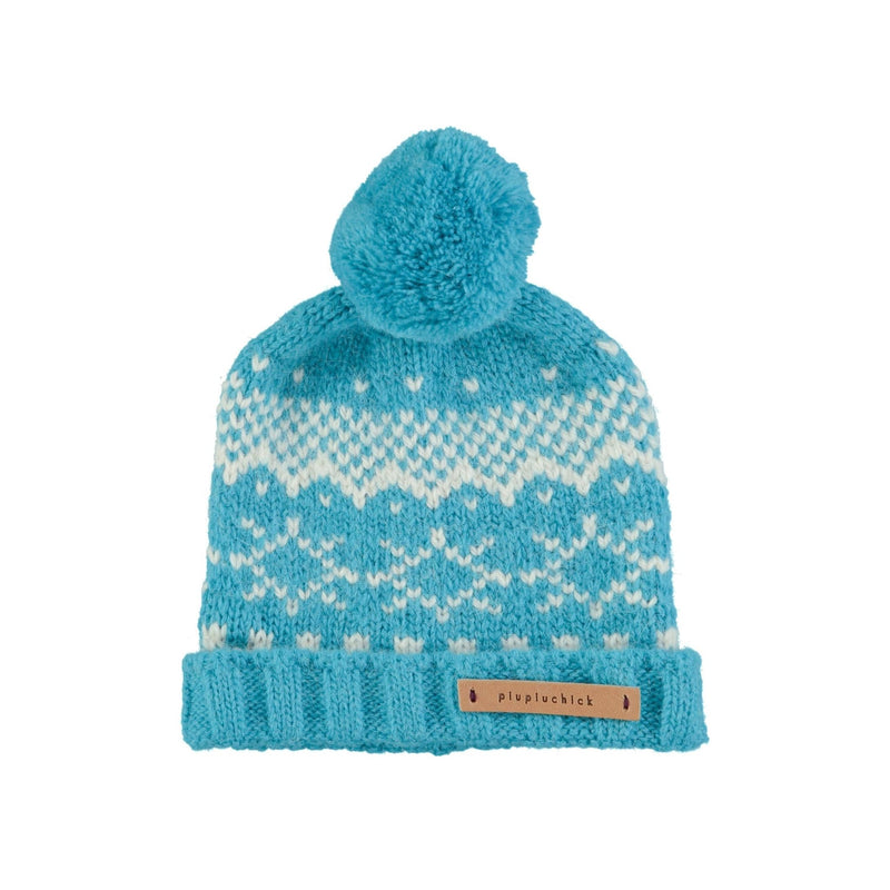 Piupiuchick Baby Jacquard Knitted Hat With Pompon Turquoise - Studio Play