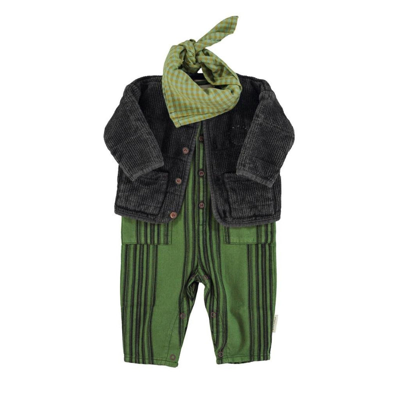 Piupiuchick Baby Jumpsuit Green With Black Stripes - Studio Play