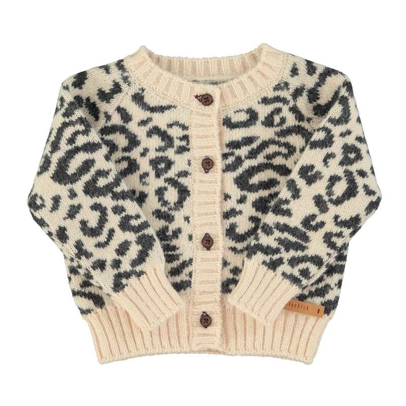 Piupiuchick Baby Knitted cardigan Light Pink With Black Animal Print - Studio Play