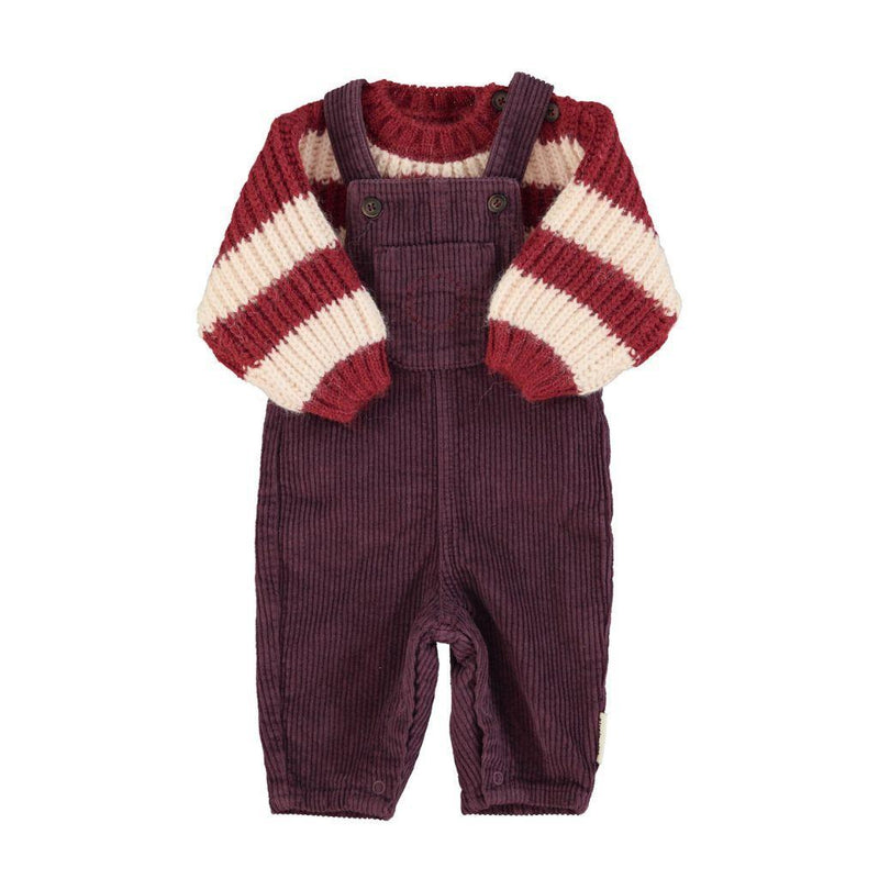 Piupiuchick Baby Knitted Sweater Bordeaux & Light Pink Stripes - Studio Play