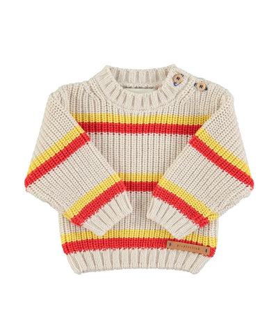 Piupiuchick Baby Knitted Sweater Ecru With Yellow & Red Stripes