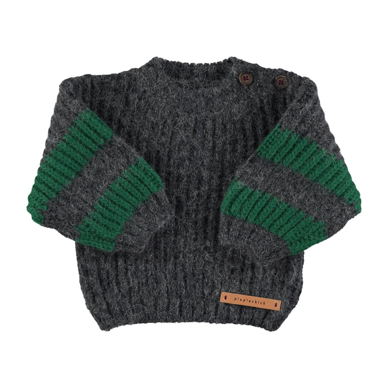 Piupiuchick Baby Knitted Sweater Grey & Green Stripes - Studio Play