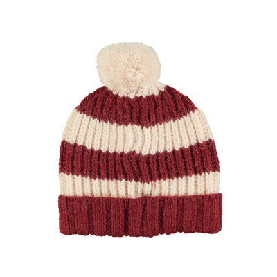 Piupiuchick Baby Knitted With Pompon Bordeaux & Light Pink Stripes - Studio Play