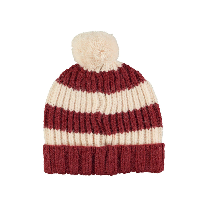 Piupiuchick Baby Knitted With Pompon Bordeaux & Light Pink Stripes - Studio Play