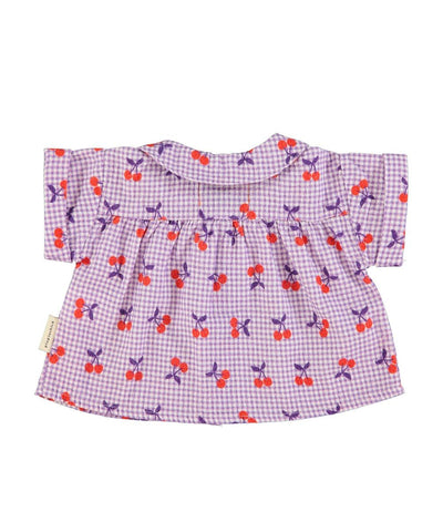 Piupiuchick Baby Peter Pan Collar Shirt Purple/White Checkered With Cherries