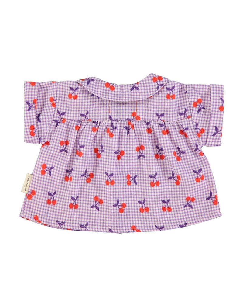 Piupiuchick Baby Peter Pan Collar Shirt Purple/White Checkered With Cherries