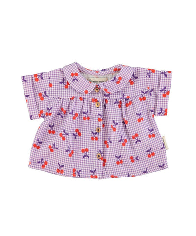 Piupiuchick Baby Peter Pan Collar Shirt Purple/White Checkered With Cherries