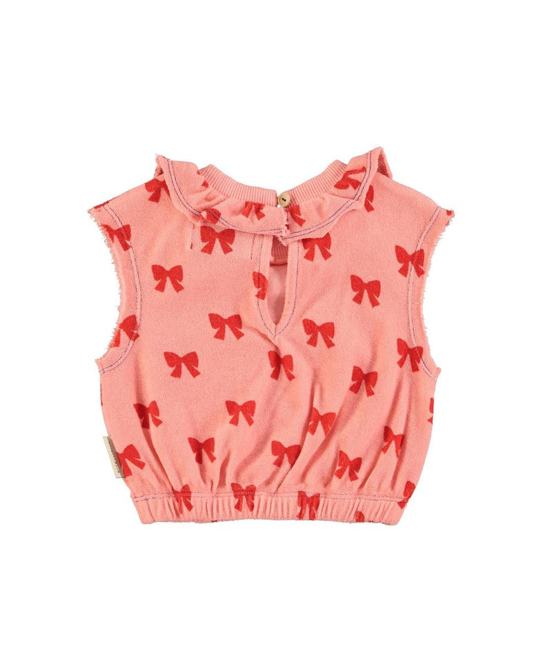 Piupiuchick Baby Sleeveless Blouse With Collar Pink With Red Bows