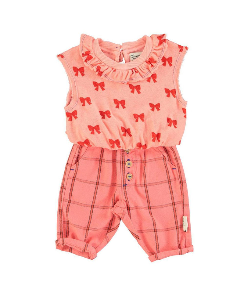 Piupiuchick Baby Sleeveless Blouse With Collar Pink With Red Bows