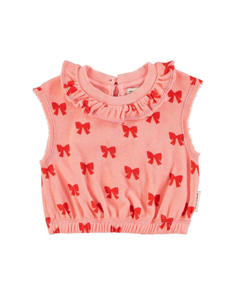 Piupiuchick Baby Sleeveless Blouse With Collar Pink With Red Bows