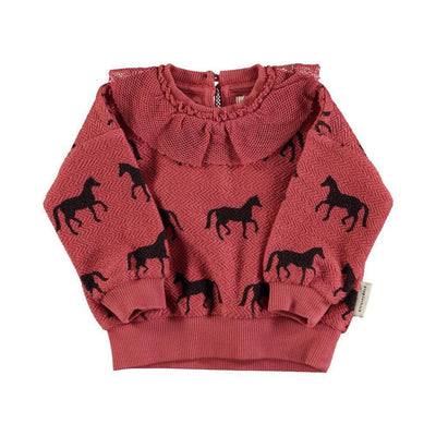 Piupiuchick Baby Sweatshirt Black Horses Old Pink - Studio Play