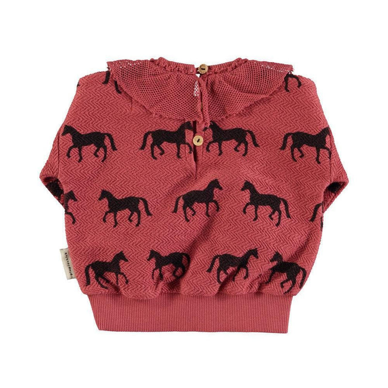 Piupiuchick Baby Sweatshirt Black Horses Old Pink - Studio Play