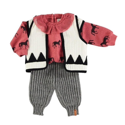 Piupiuchick Baby Sweatshirt Black Horses Old Pink - Studio Play
